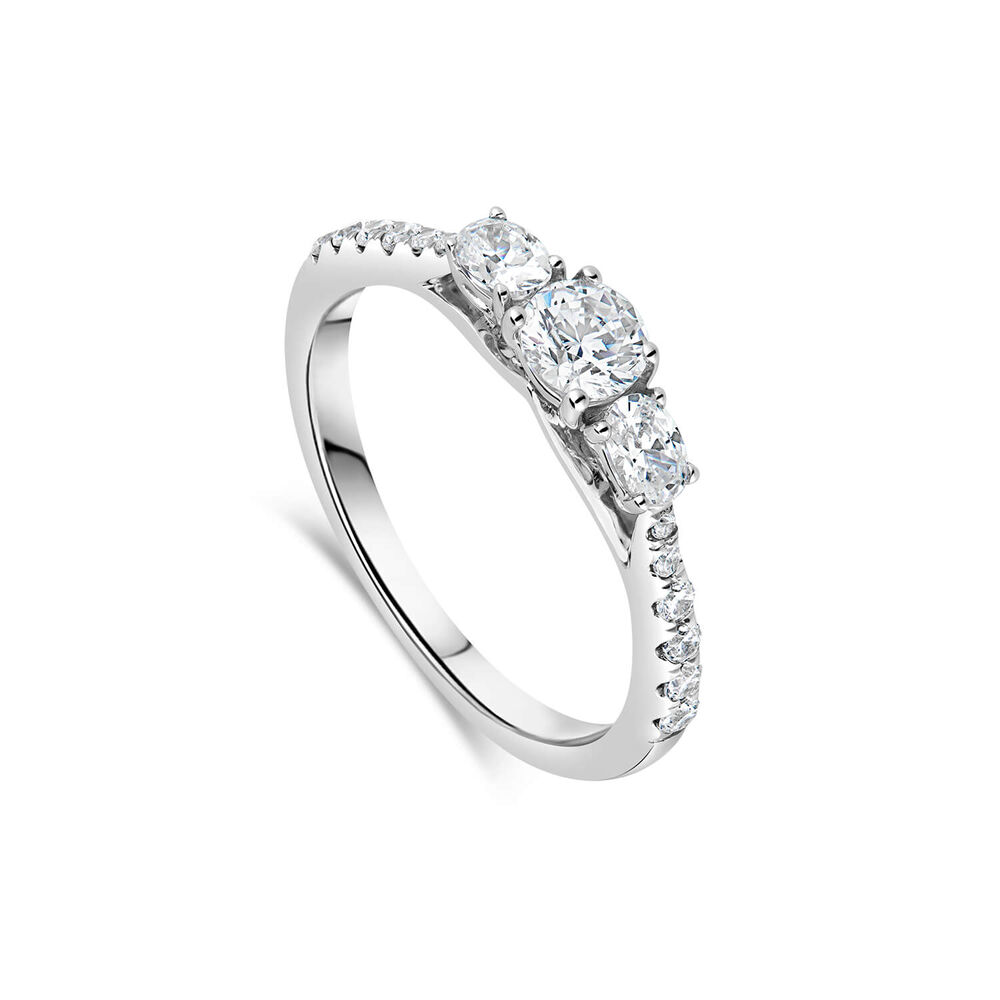 Platinum Orchid Setting Three Stone Oval Sides 0.75ct Diamond Shoulders Ring image number 0
