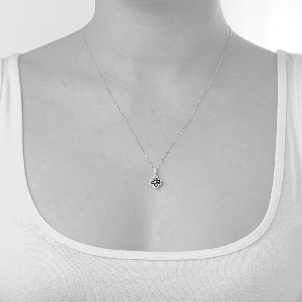 9ct White Gold 0.20ct Diamond Sapphire Cluster Pendant image number 1