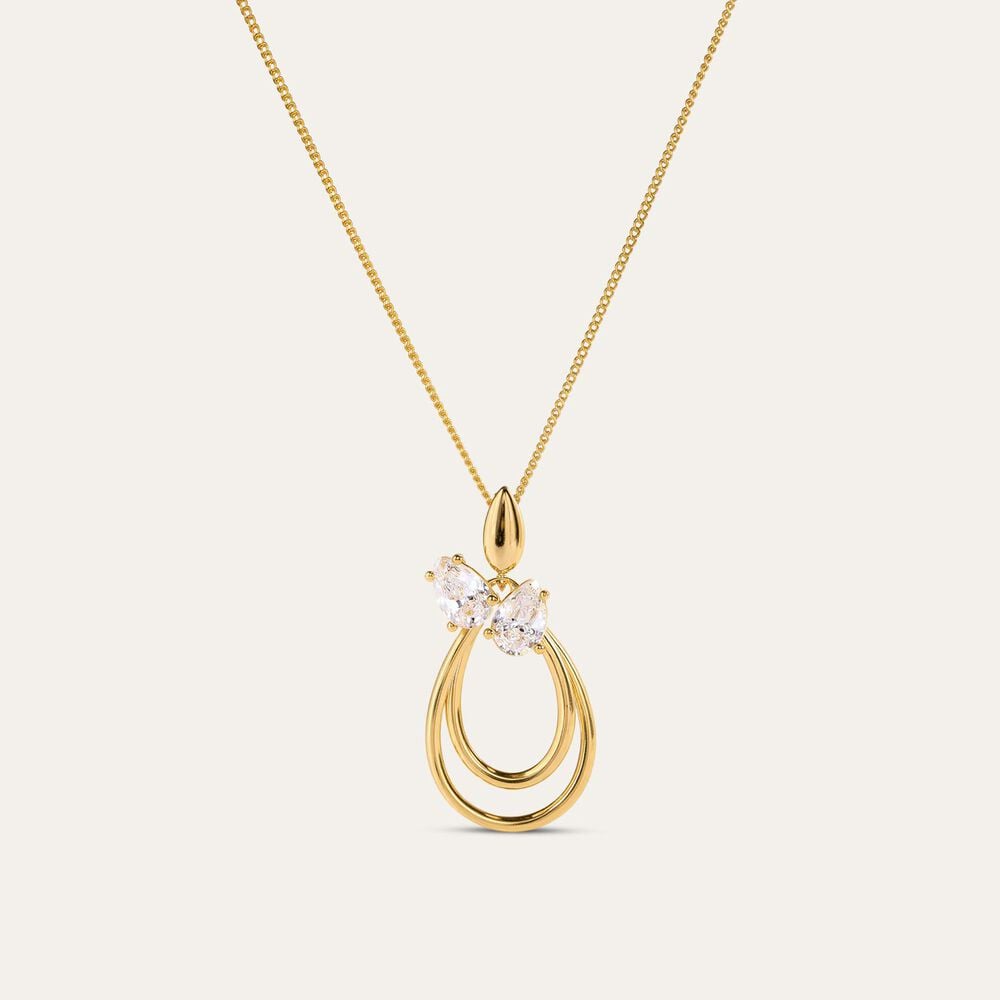 9ct Yellow Gold Two Pear Cubic Zirconia Double Teardrop Pendant
