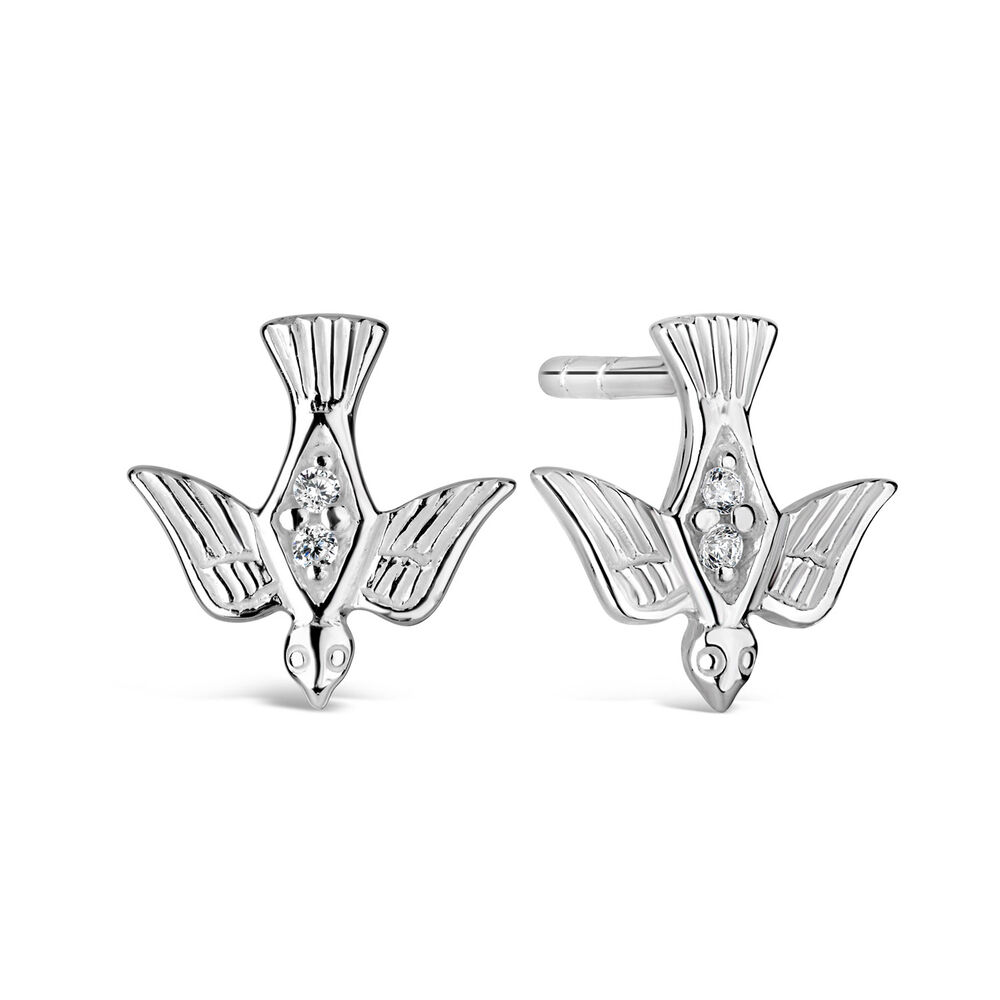 Sterling Silver and Cubic Zirconia Confirmation Dove Earrings