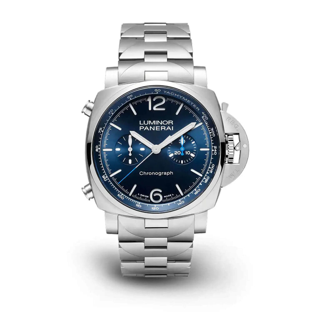 Panerai Luminor 44mm Chrono Blue Dial Silver Bracelet Watch