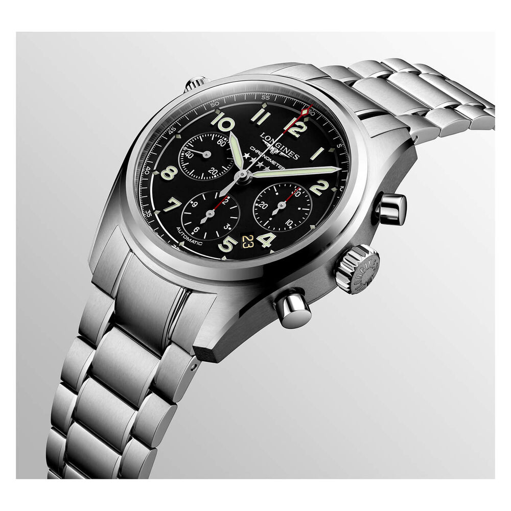 Longines Spirit Automatic 42mm Chronograph Black Dial Steel Case Bracelet Watch image number 4