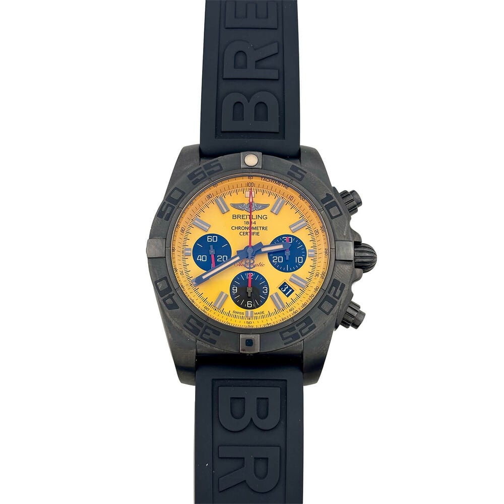 Pre-Owned Breitling Chronomat 44mm Yellow Dial Black Rubber Strap Watch image number 0