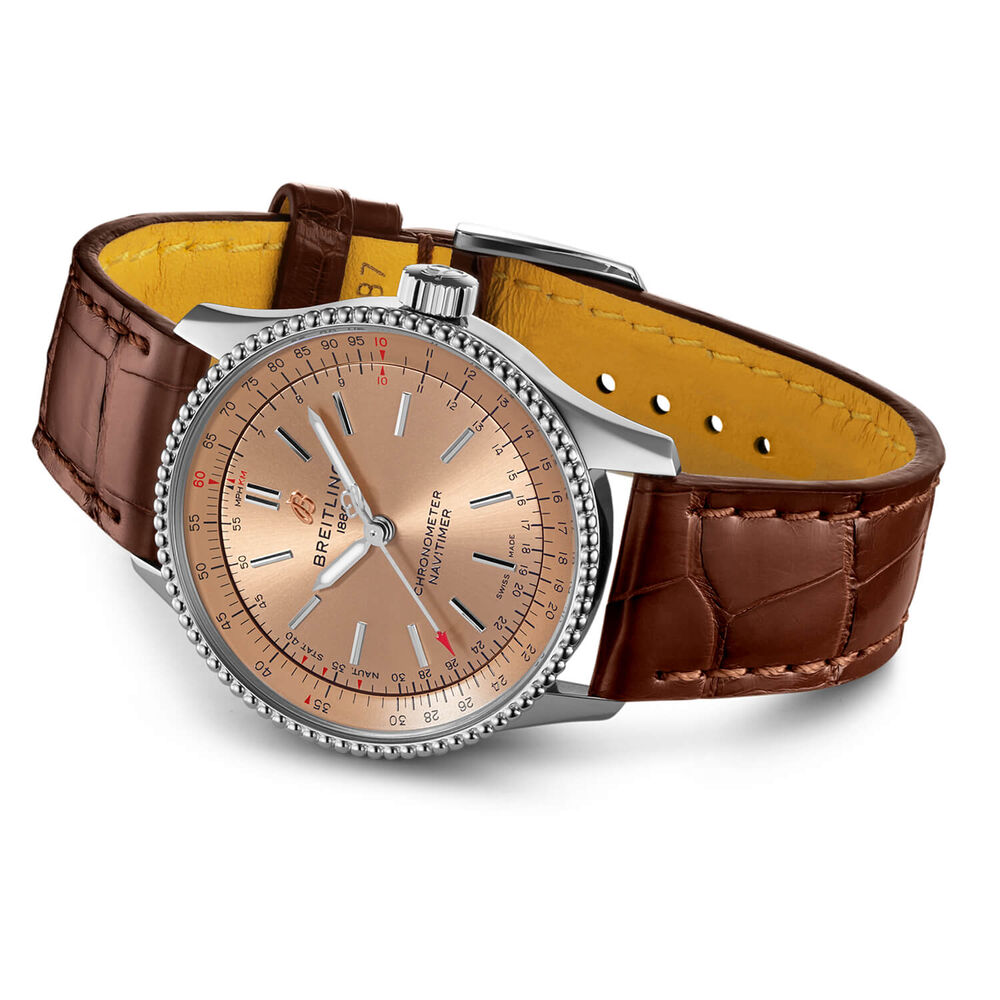 Breitling Navitimer 35mm Copper Coloured Steel Case Brown Strap Watch image number 2