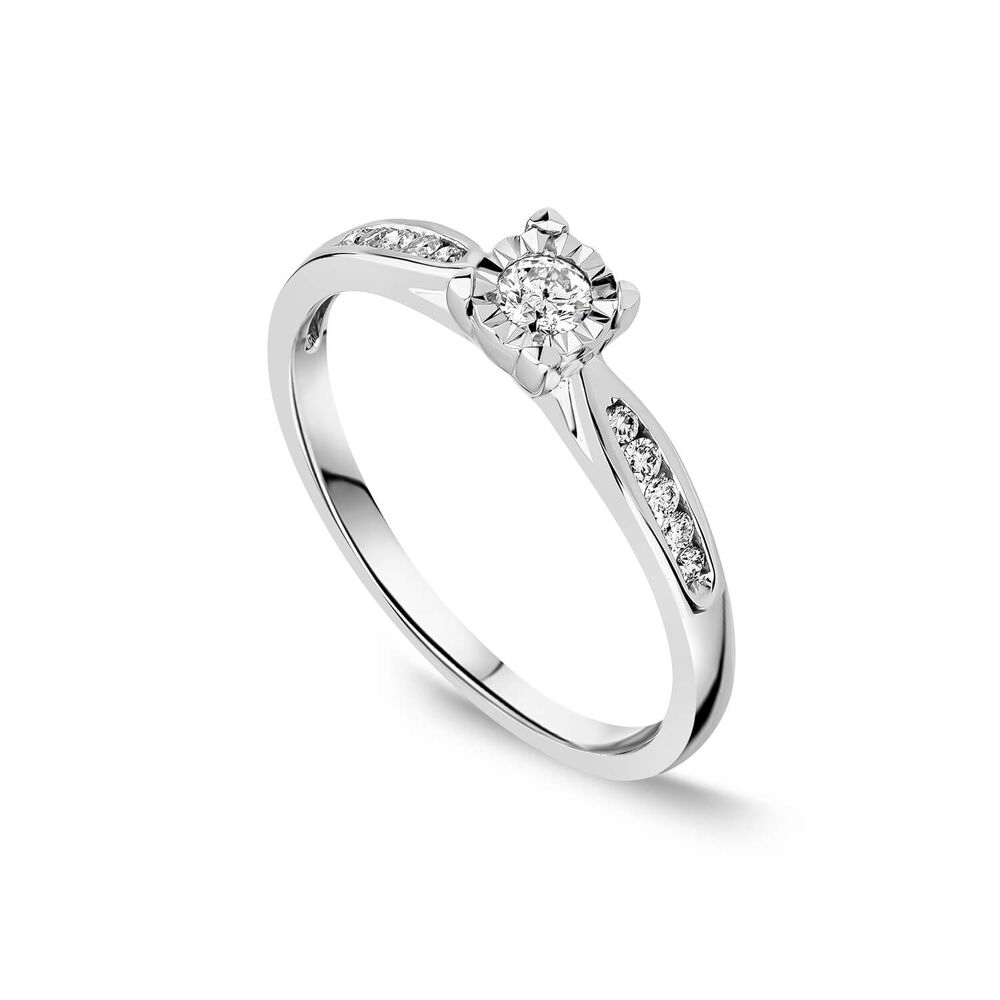 9ct White Gold Illusion Solitaire & Channel Set Shoulders 0.20ct Diamond Ring image number 0