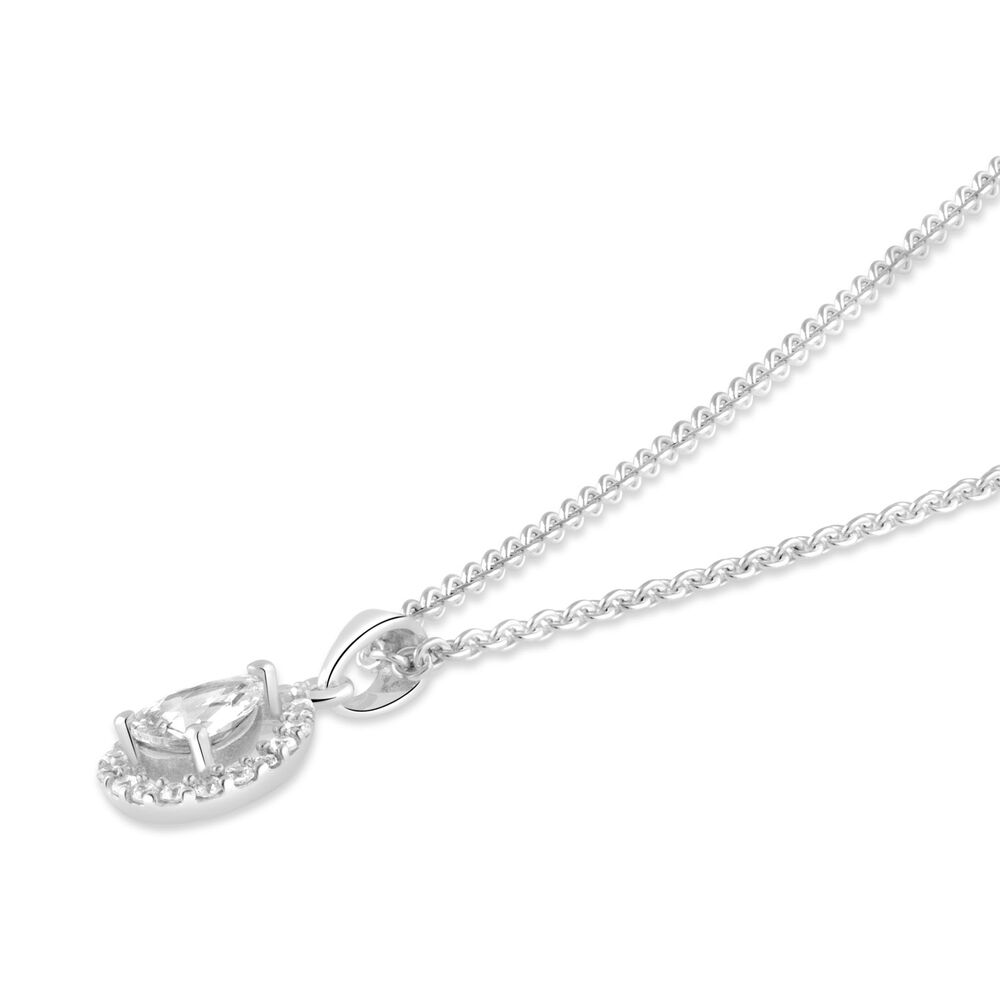 Sterling Silver Pear Cubic Zirconia Halo Pendant (Chain Included) image number 3
