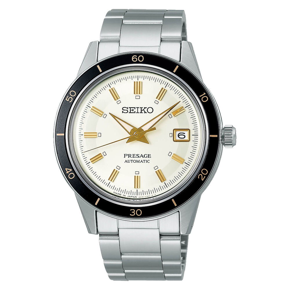 Seiko Presage Style 60s 40.8mm White Dial Yellow Gold Indexes Steel Case Bracelet Watch