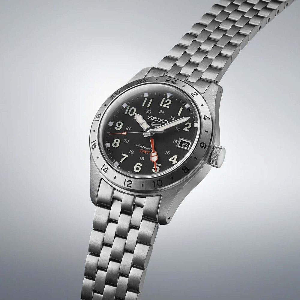 Seiko 5 Sports Field 'Deploy' Mechanical GMT 39.4mm Black Dial Steel Bracelet Watch image number 2
