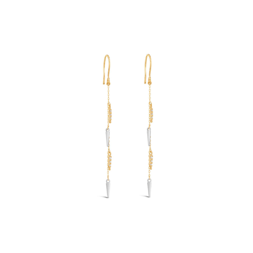 9ct Yellow & White Gold Cubic Zirconia & Polished Drop Earrings image number 0