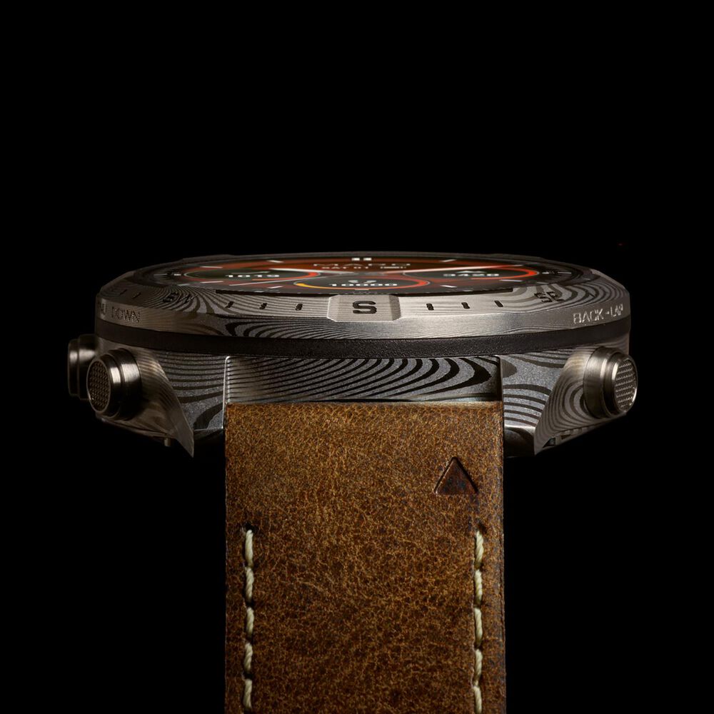 Garmin MARQ Adventurer (Gen 2) Damascus Steel Edition 46mm Dial Brown Leather Strap Watch image number 3