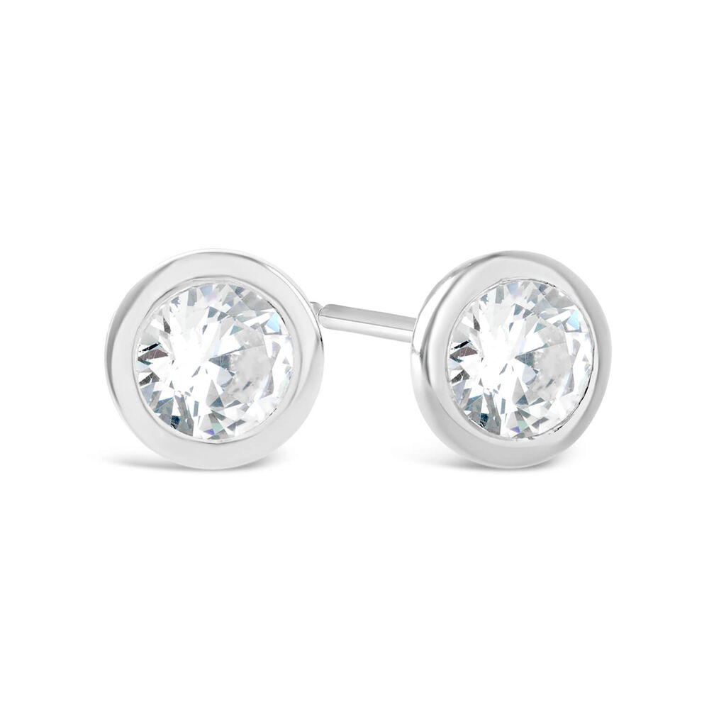 Sterling Silver Small Flat Cubic Zirconia Stud Earrings image number 1