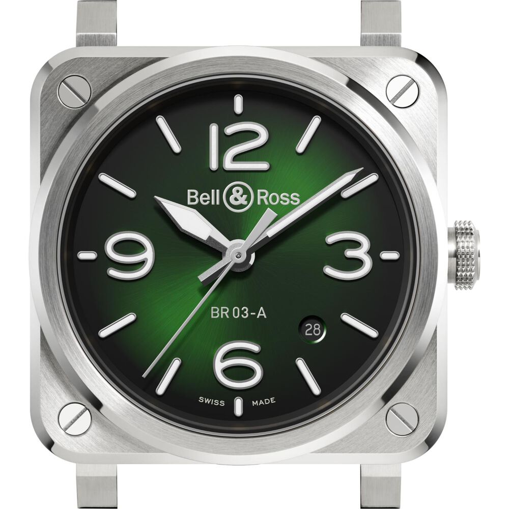 Bell & Ross BR-03 Auto 41mm Green Dial Leather Strap Watch