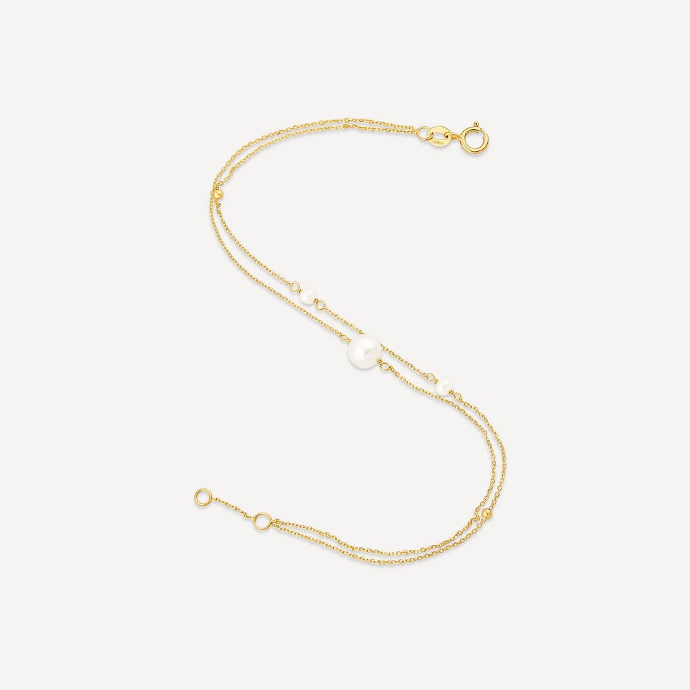 9ct Yellow Gold Pearl & Beads Two Strand Bracelet image number 3