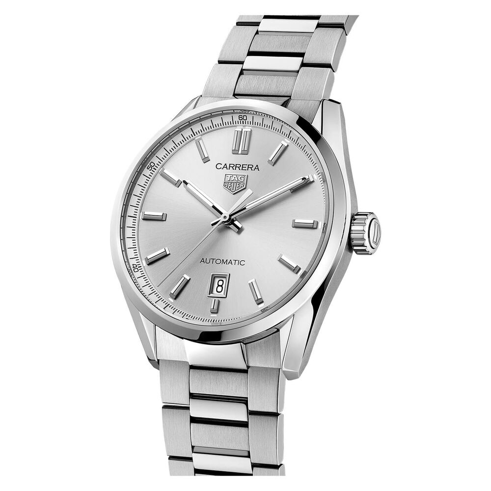 TAG Heuer Carrera 39mm Silver Dial Calibre 5 Steel Case Bracelet Watch image number 1