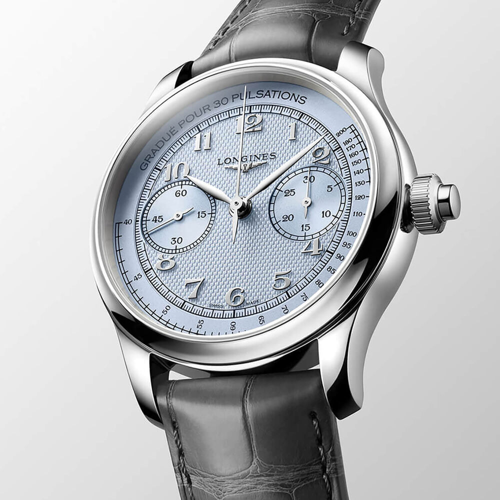 Longines Master Collection Chrono Moonphase 41mm Silver Barleycorn Dial Steel Bracelet Watch