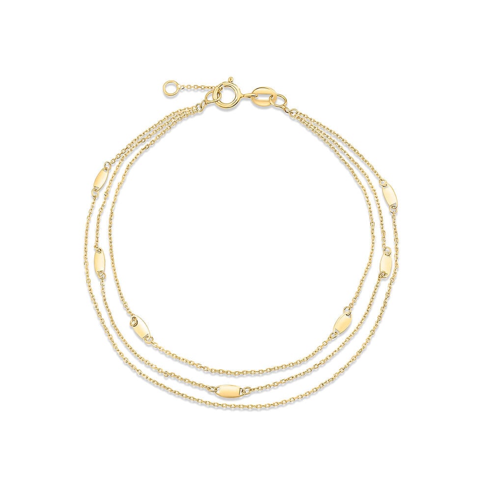 9ct Yellow Gold Three Strand Oval Polished Discs Bracelet