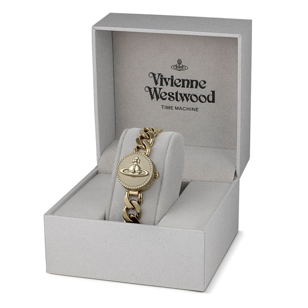 Vivienne Westwood Orb Button 25.4mm Gold Dial Link Chain Steel Bracelet Watch image number 7
