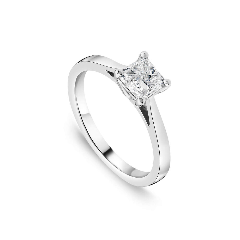 Platinum 0.91ct Princess Diamond Four Claw Solitaire Ring image number 0