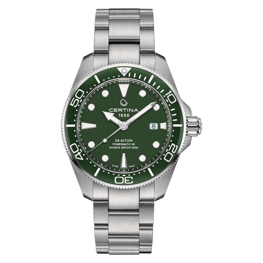 Certina DS Action Diver 43mm Green Dial Steel Case Bracelet Watch