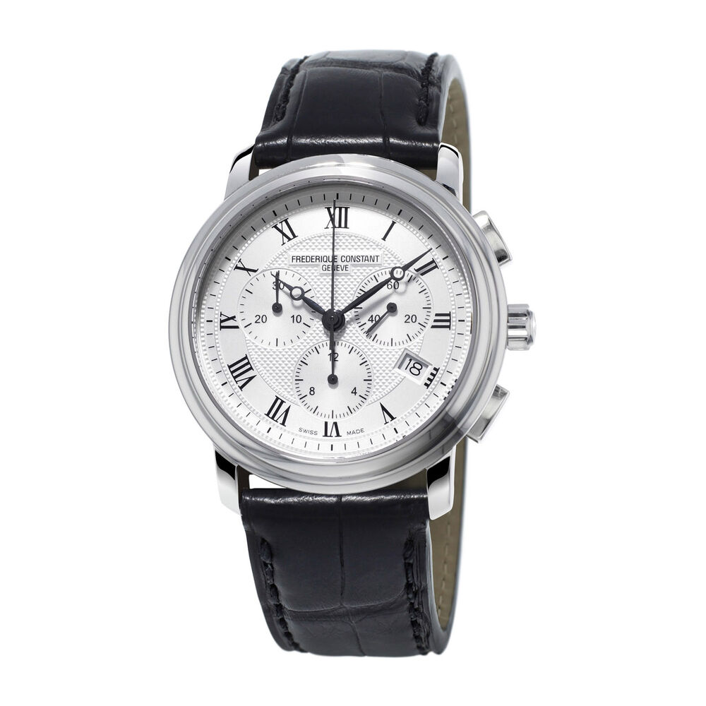 Frederique Constant Classics Chronograph Silver Dial Black Strap Watch