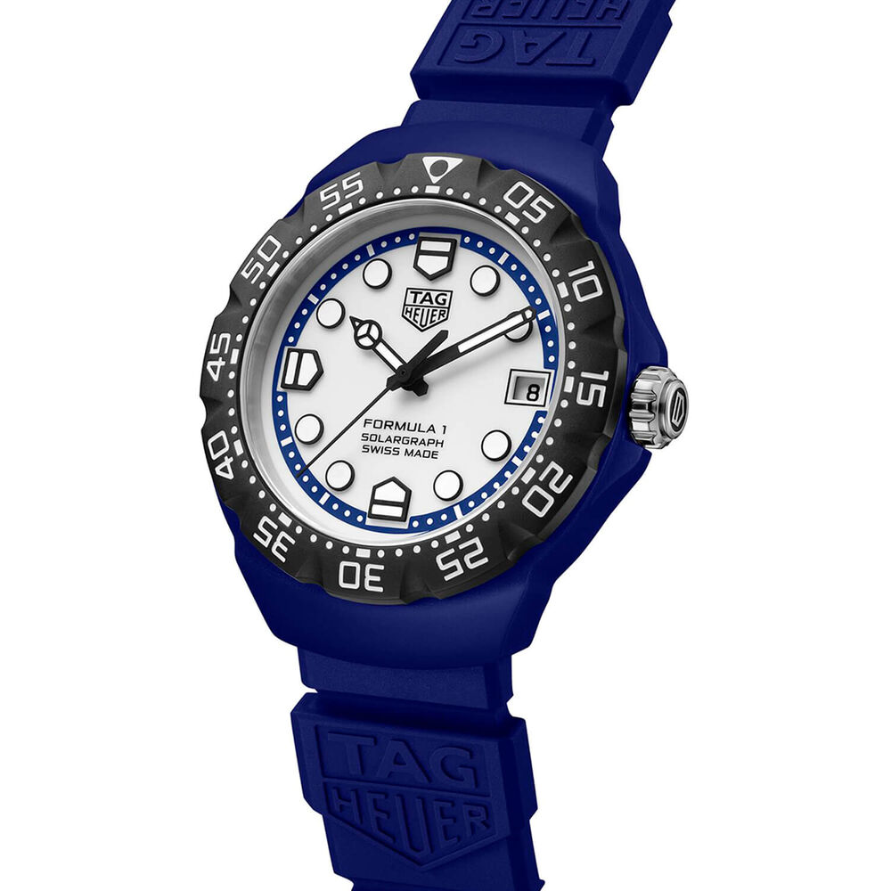 TAG Heuer Formula 1 Solargraph 38mm White Dial Black Bezel Blue Rubber Strap Watch