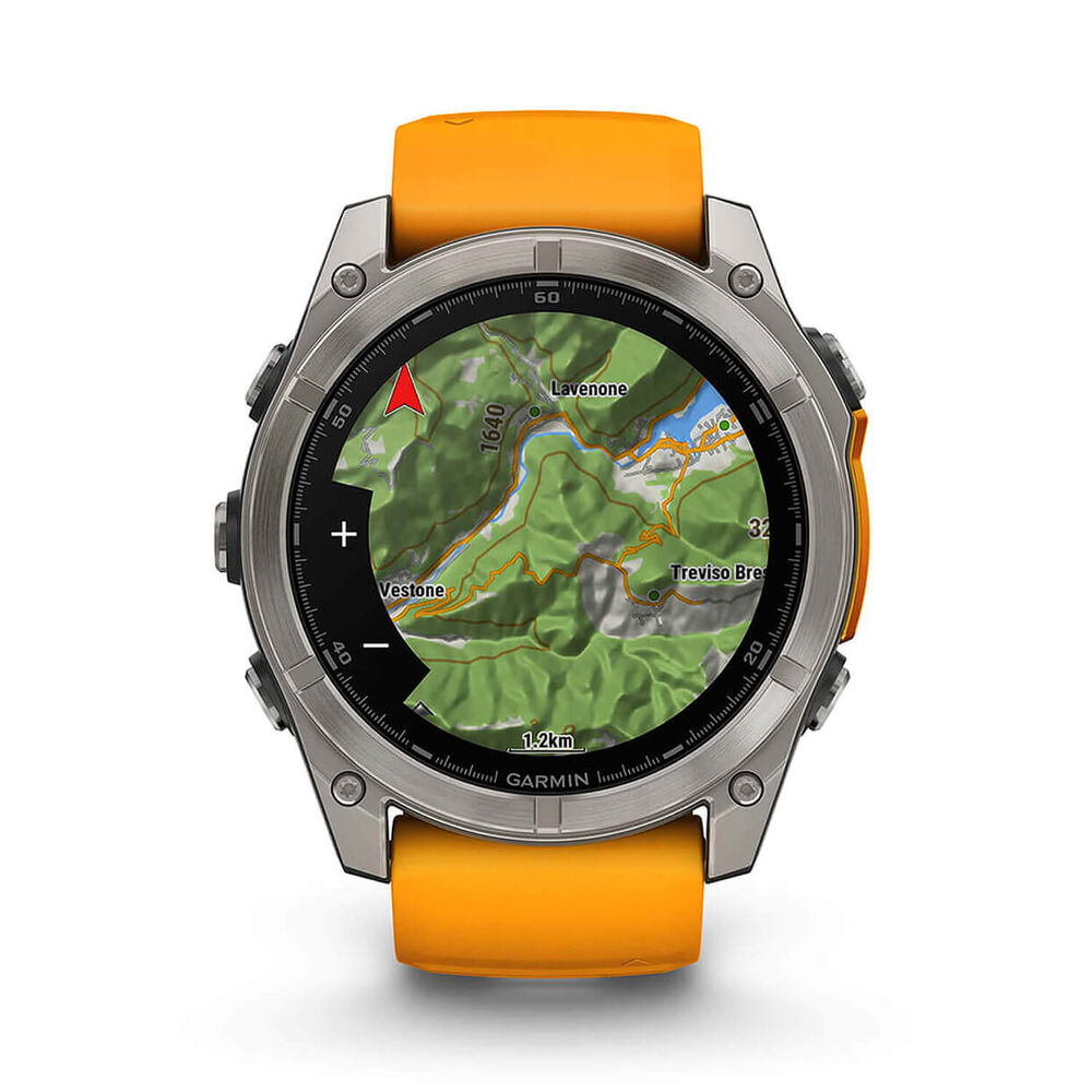 Garmin fenix® 8 AMOLED Sapphire 51mm Titanium Case Spark Orange Graphite Silicon Strap Watch image number 5