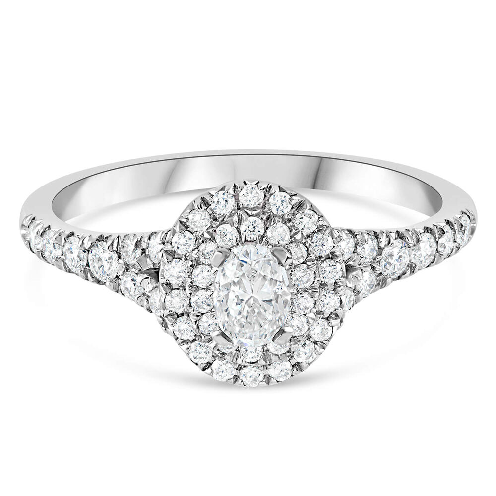 18ct white gold 0.65 carat oval diamond halo ring image number 4
