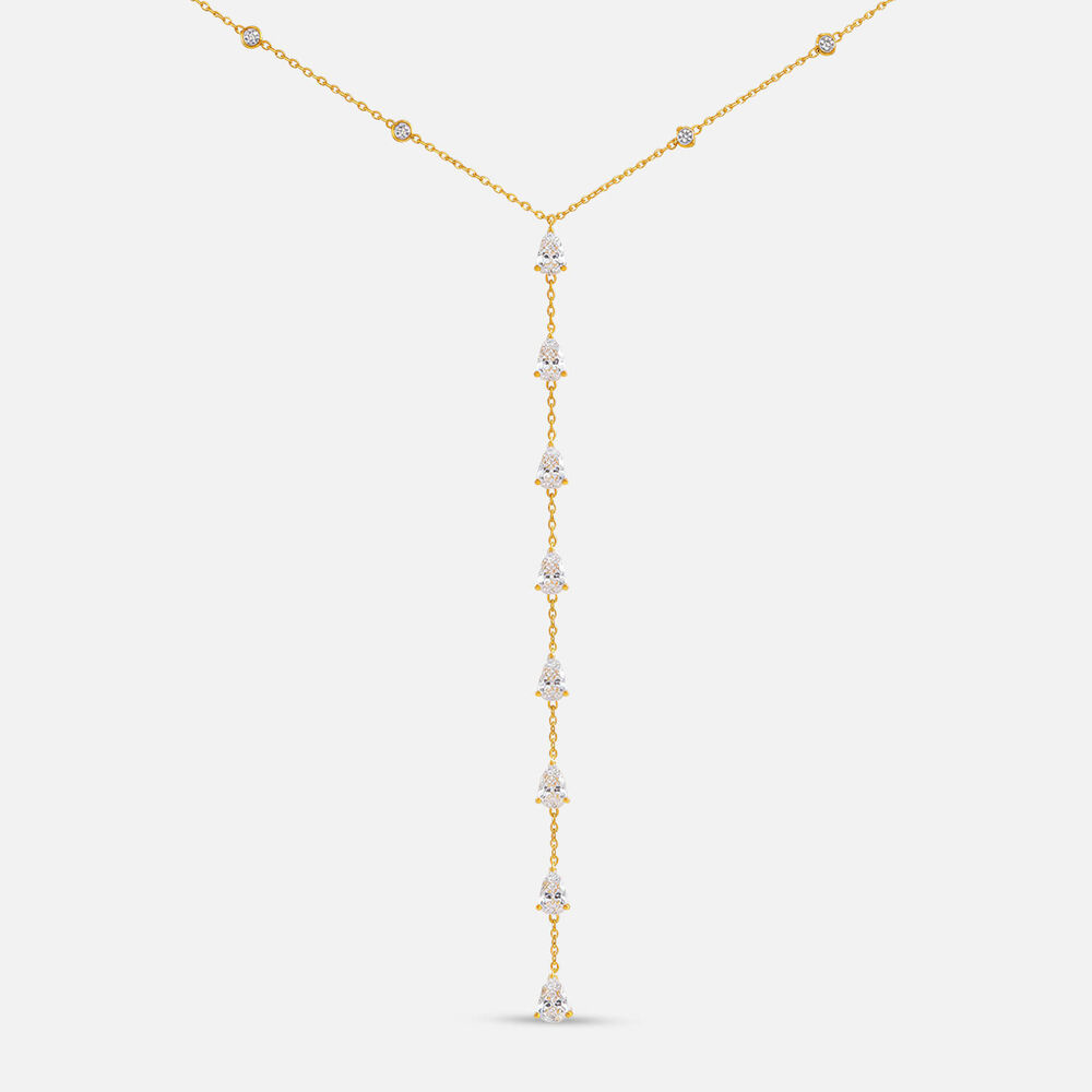 Yellow Gold Plated Sterling Silver Pear Cubic Zirconia Y Drop Necklet