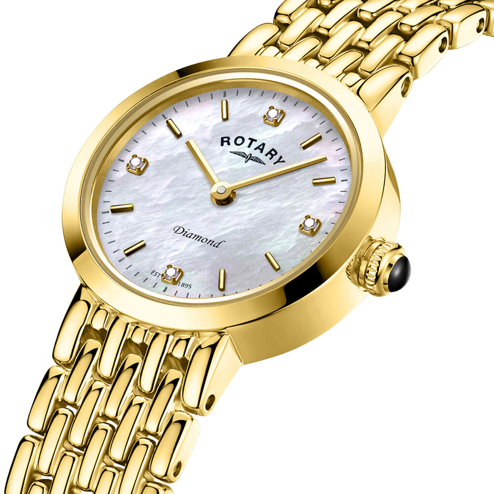 Rotary Heritage Diamond 23mm Mother Of Pearl Dial Gold Plated Stainless Steel Bracelet Watch