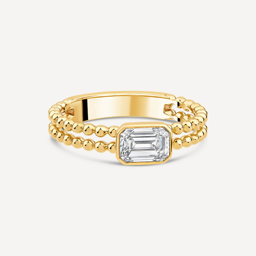 Born Granules 9ct Yellow Gold Lab Grown 0.70ct Emerald Cut Diamond Beaded Double Band Ring image number 3