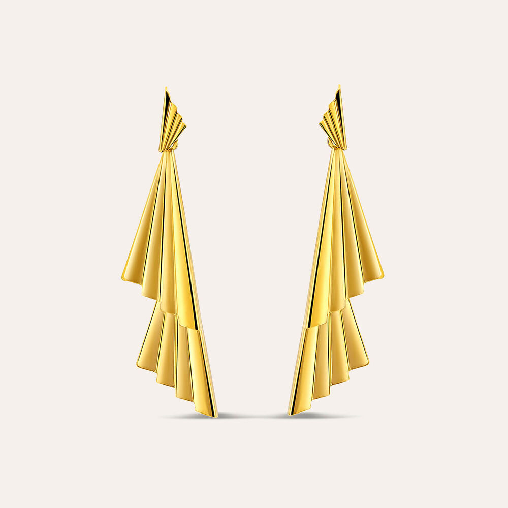 Yellow Gold Plated Sterling Silver Double Fan Drop Earrings