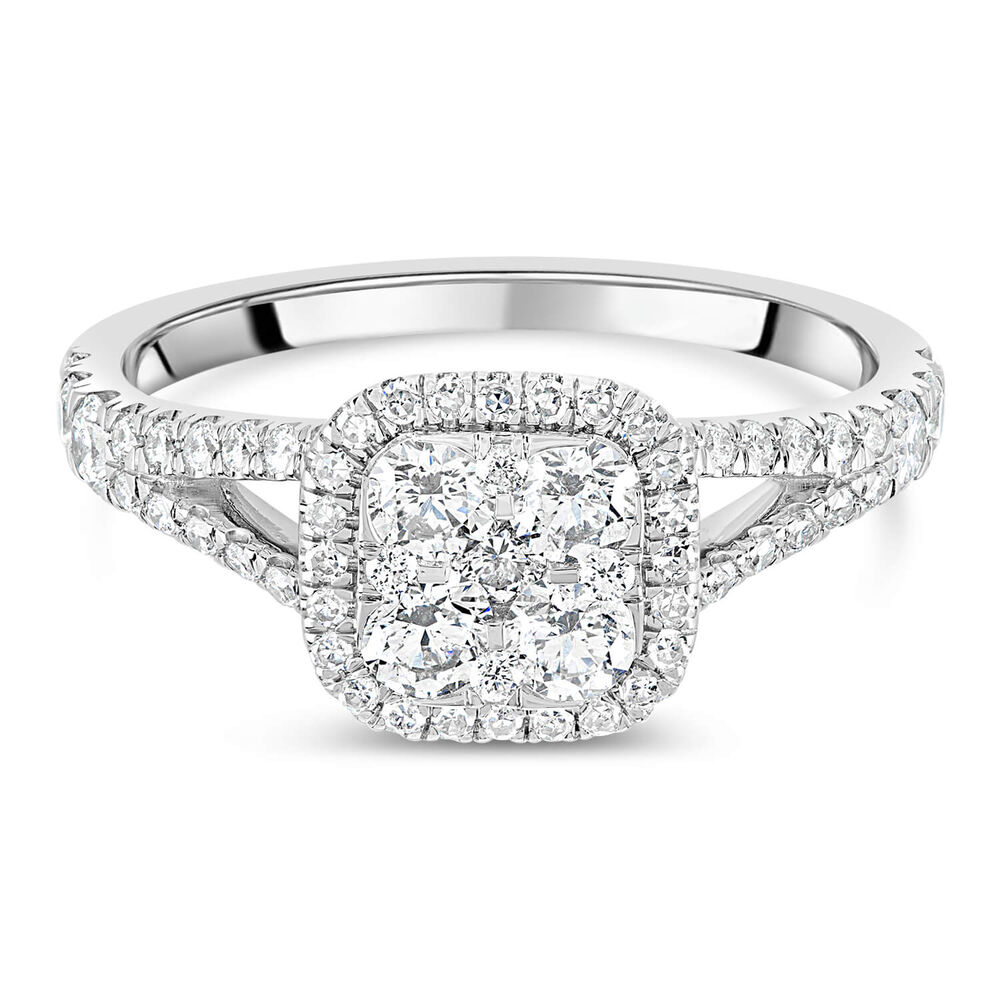 Platinum 1.00CT Diamond Cushion Cluster Split Shoulder Ring image number 7