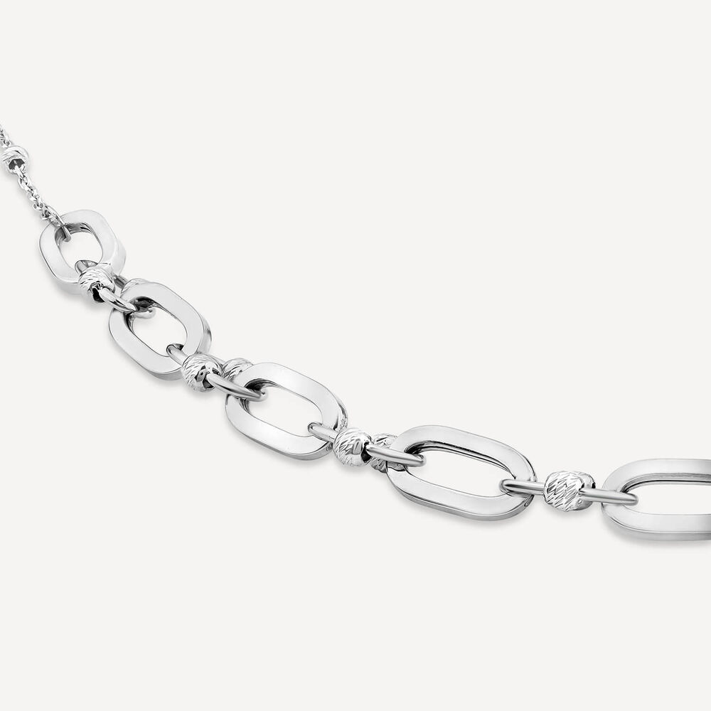 9ct White Gold Beads & Oval Link Bracelet image number 2