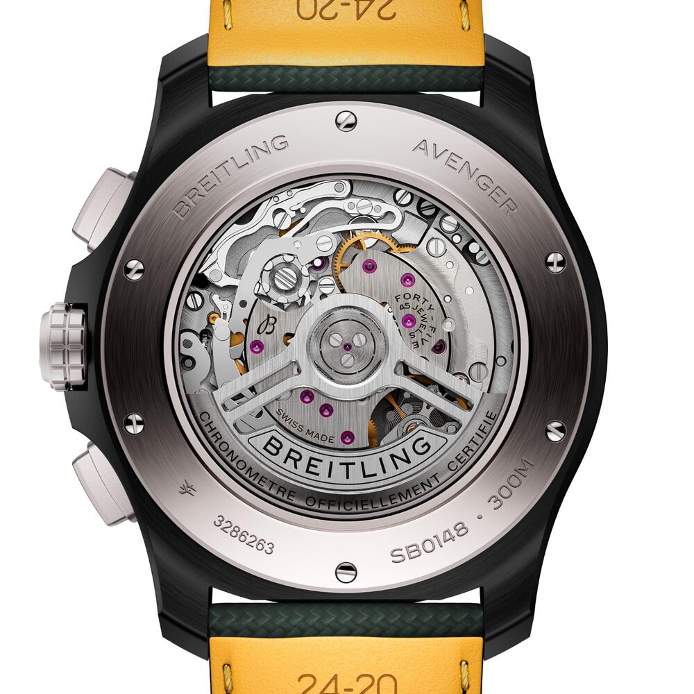 Breitling Super Avenger B01 Chronograph 46mm Black Dial Green Leather Strap Watch image number 1