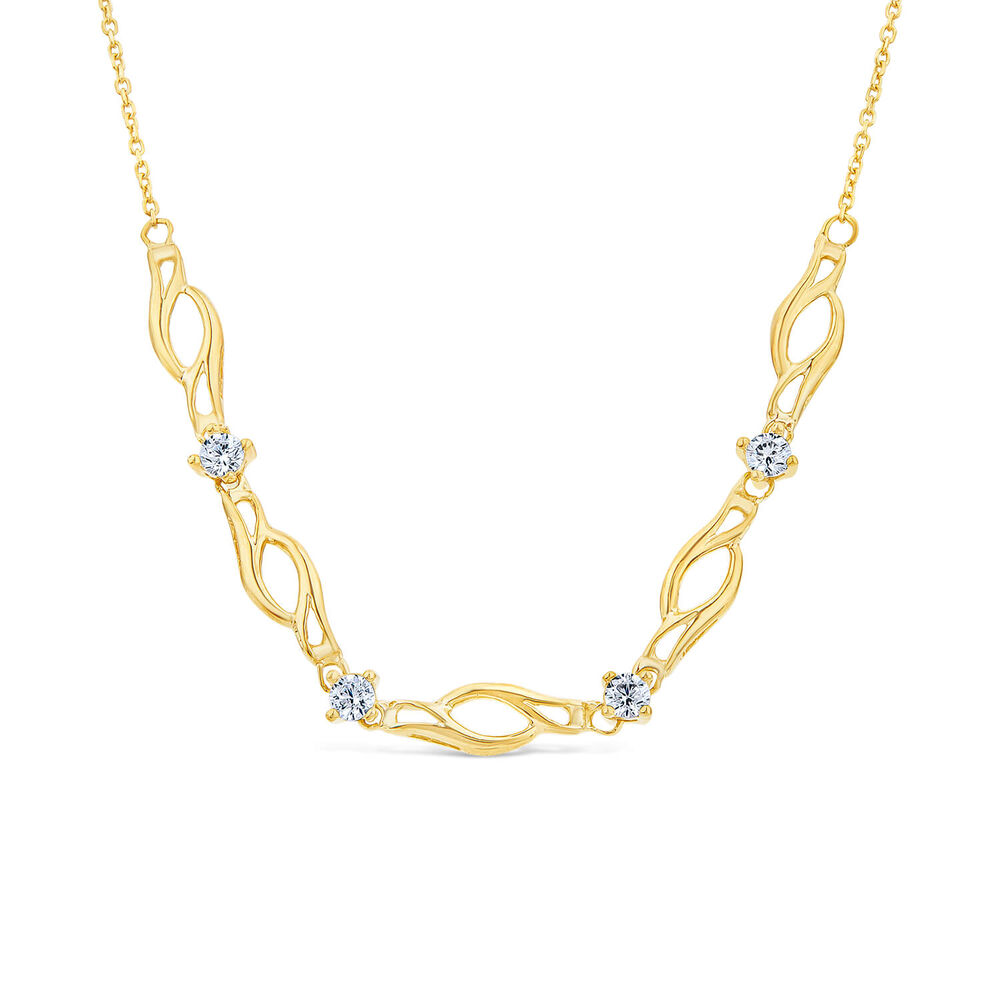 9ct Yellow Gold Cubic Zirconia Set Twist Curve Chain Necklet image number 0