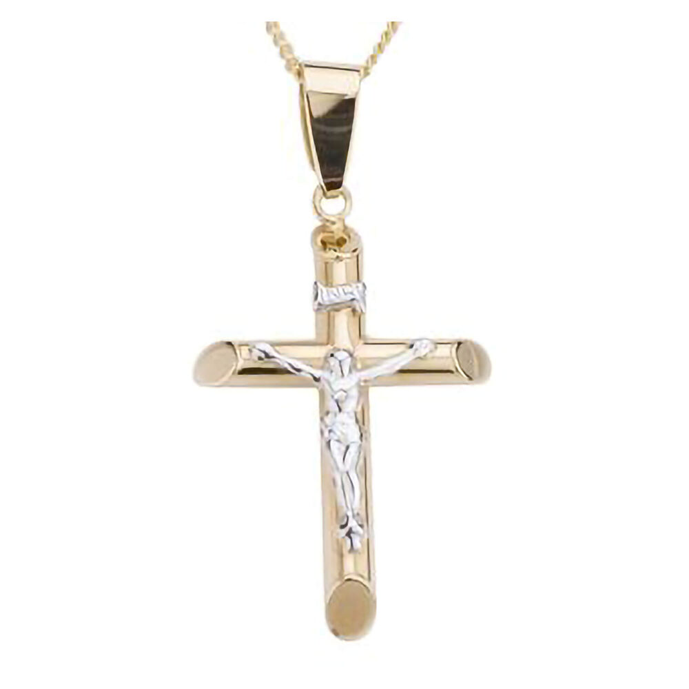 18ct two colour gold crucifix (Chain Included) image number 0