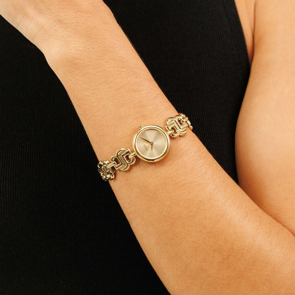 BOSS Double B 23mm Gold Dial Stainless Steel Monogram Bracelet Watch image number 4