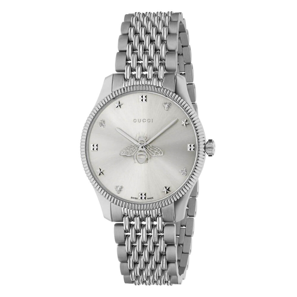 Gucci G-Timeless 36mm Silver Dial Steel Case Bracelet Watch image number 0