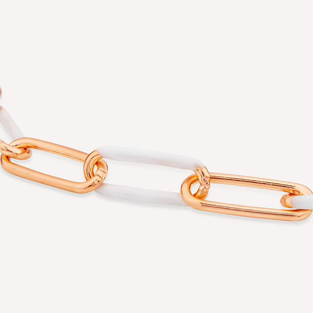 Sterling Silver & Rose Gold Plated White Enamel Links Bracelet image number 2