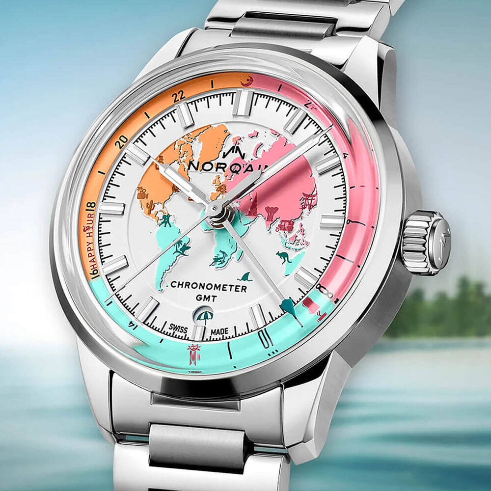 NORQAIN Freedom GMT Enjoy Life &ldquo;Holiday&rdquo; Limited Edition 40mm White Dial Steel Bracelet Watch