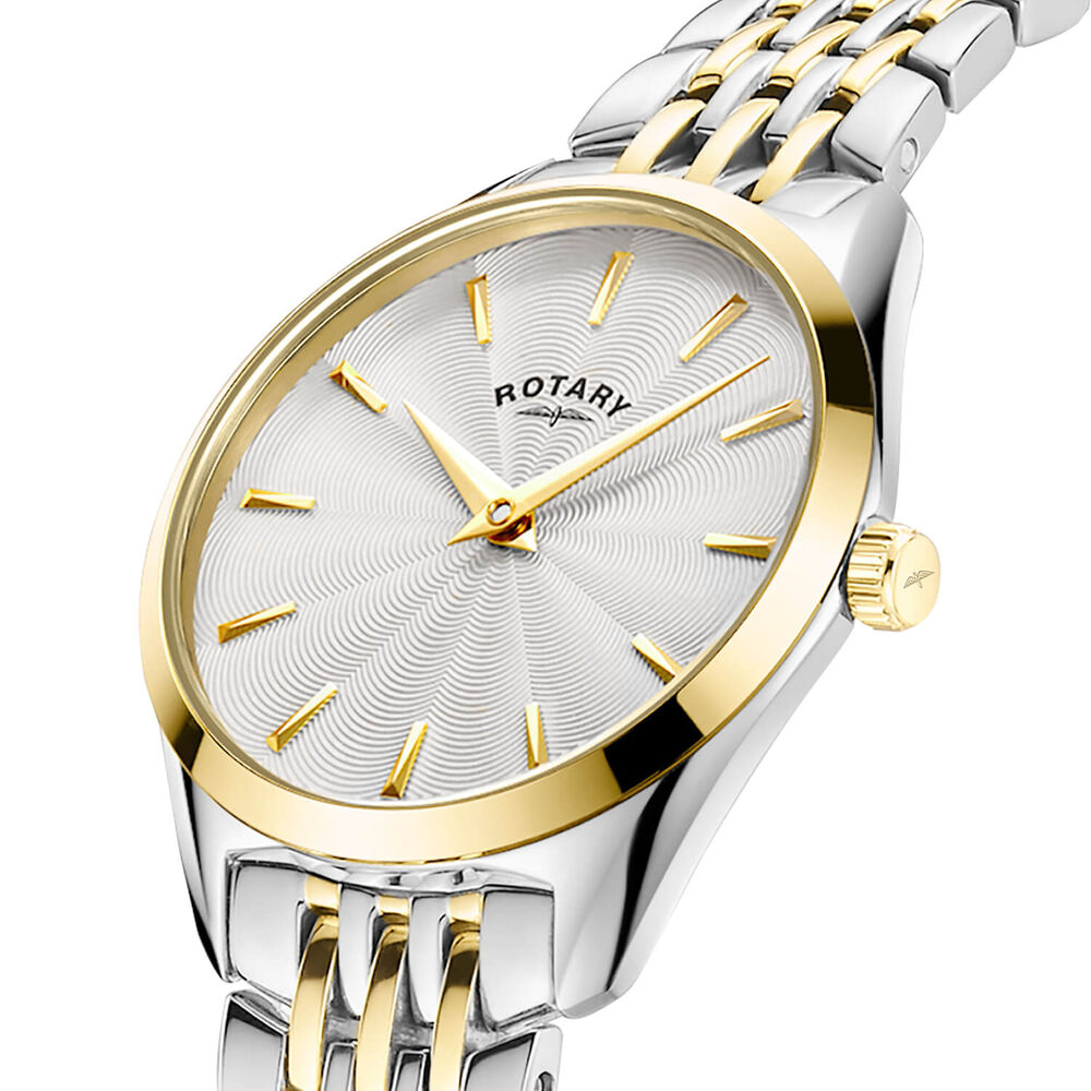 Rotary Ultra Slim 27mm Silver Dial Silver & Gold Plated Stainless Steel Bracelet Watch