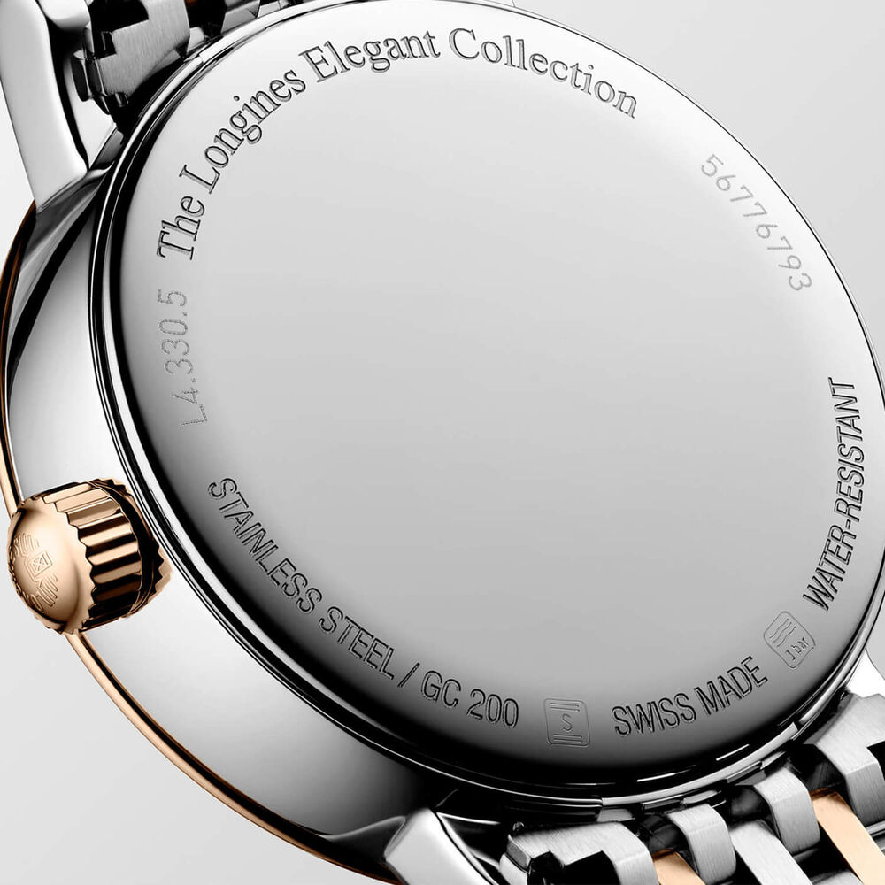 Longines Elegant 30mm MOP Dial Moonphase Diamond Dots Two Tone Steel Bracelet Watch image number 4