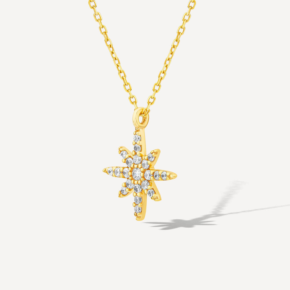 9ct Yellow Gold North Star Cubic Zirconia Set Pendant image number 3