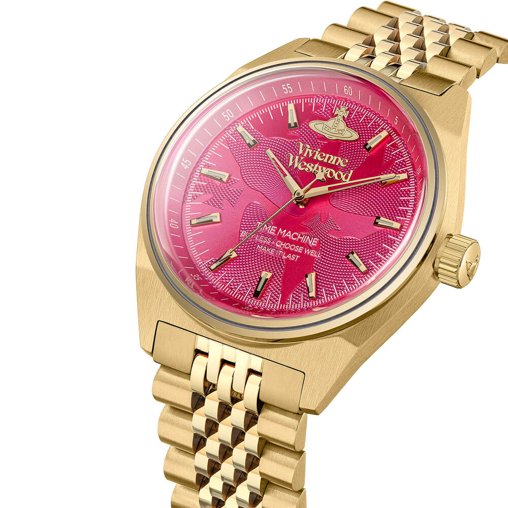 Vivienne Westwood Lady Sydenham 40mm Hot Pink Dial Yellow Gold Steel Bracelet Watch image number 1
