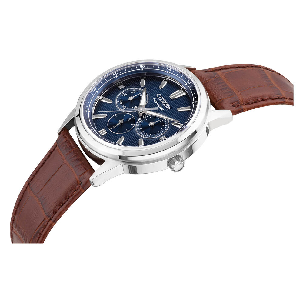 Citizen Eco-Drive Corso Blue Dial Brown Leather Men's Watch image number 3