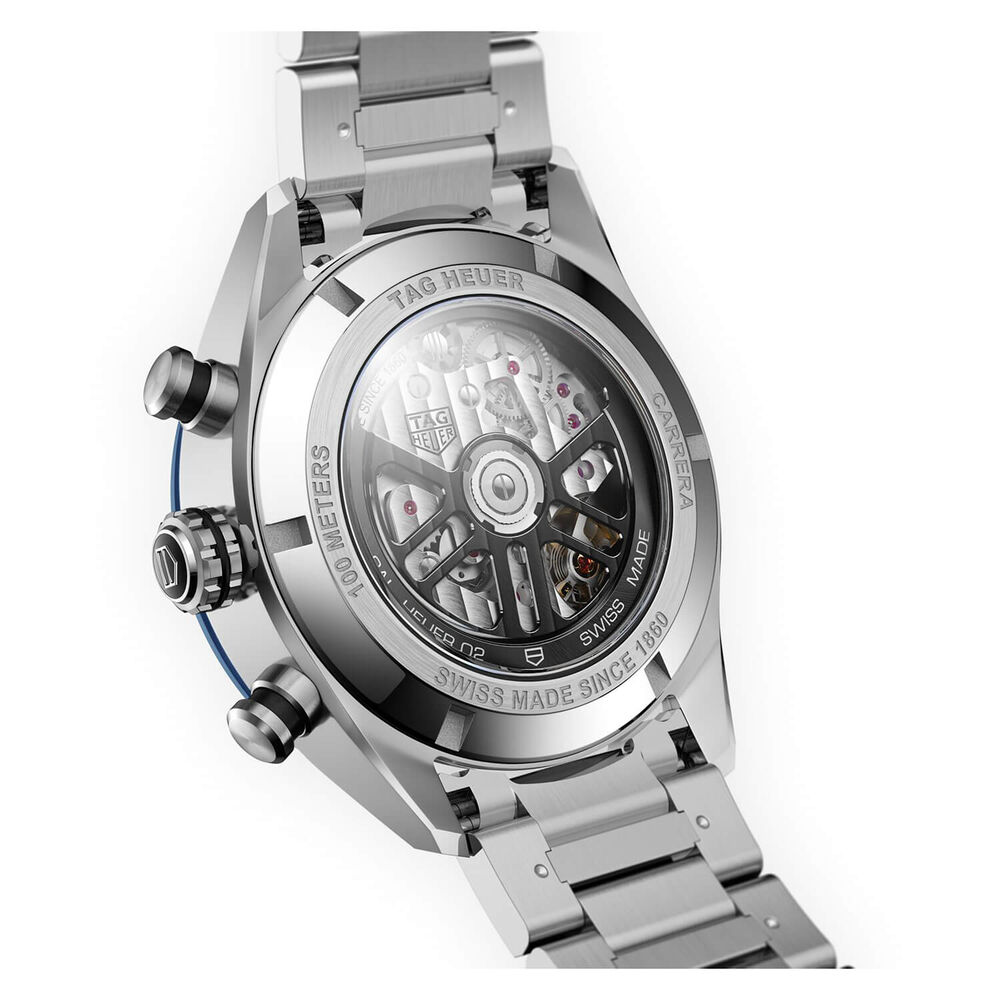 TAG Heuer Carrera 44mm Blue Dial Chrono Blue Bezel Steel Case Watch image number 3