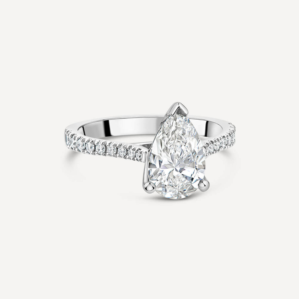 Born Platinum Lab Grown 1.70ct Pear Solitaire & Diamond Sides Ring image number 2