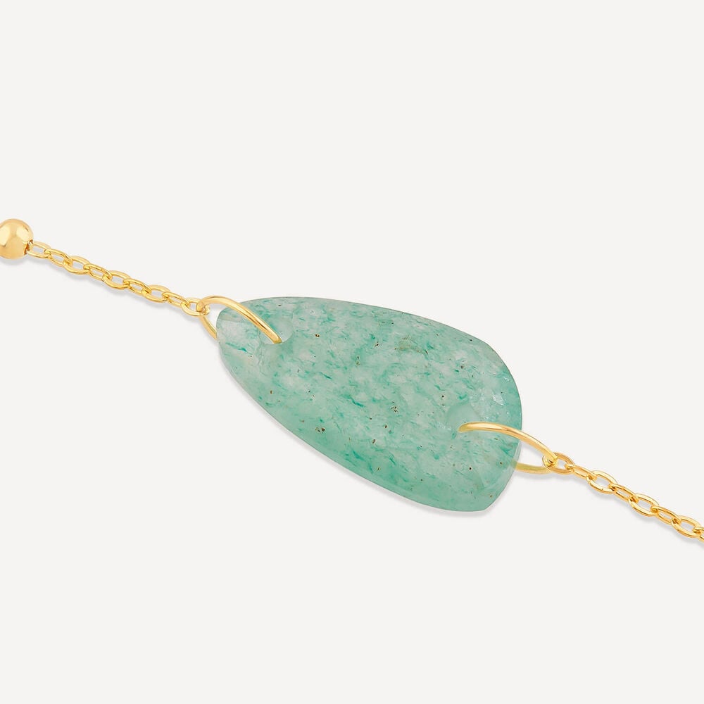 9ct Yellow Gold Aventurine Verde Green Pebble Beaded Bracelet image number 2