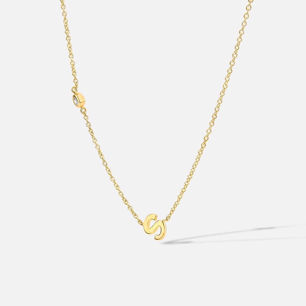 Yellow Gold Plated Vermeil Sterling Silver 0.06ct Lab Grown Diamond Initial S Necklet