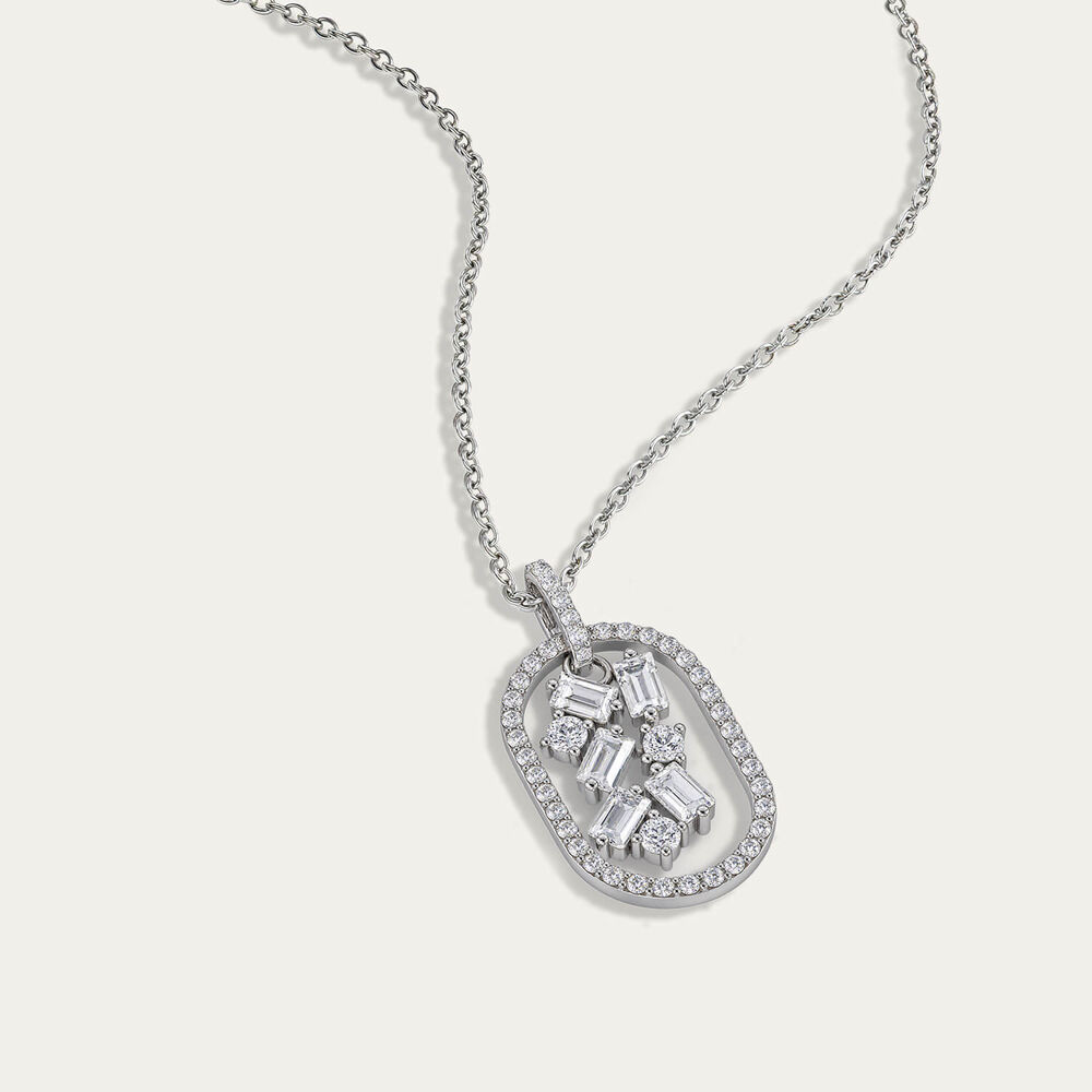 Sterling Silver Mixed Cuts Cubic Zirconia in Frame Pendant